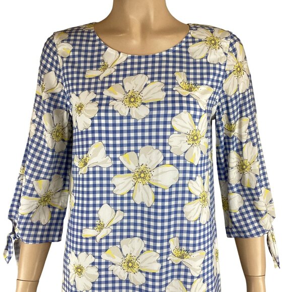 Draper James Dress Size 4 Blue & White Floral‎ Yellow Gingham Stretch - Picture 7 of 8